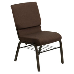 Hercules Series 18.5''W Church Chair In Brown Fabric With Book Rack - Gold Vein Frame By Flash Furniture