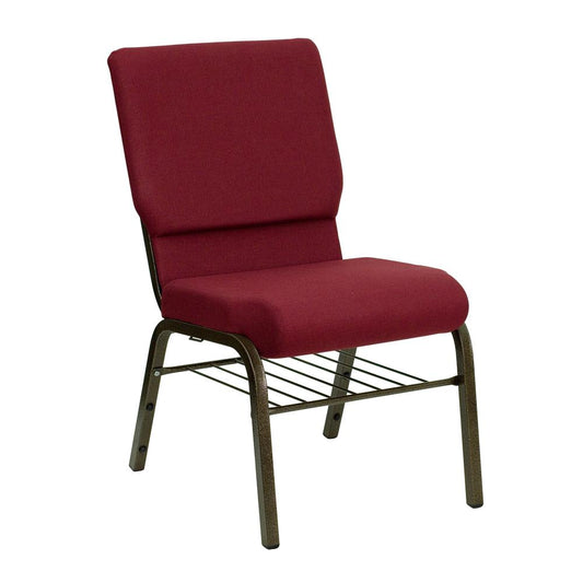 Hercules Series 18.5''W Church Chair In Burgundy Fabric With Book Rack - Gold Vein Frame By Flash Furniture | Side Chairs | Modishstore