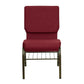 Hercules Series 18.5''W Church Chair In Burgundy Fabric With Book Rack - Gold Vein Frame By Flash Furniture | Side Chairs | Modishstore - 4
