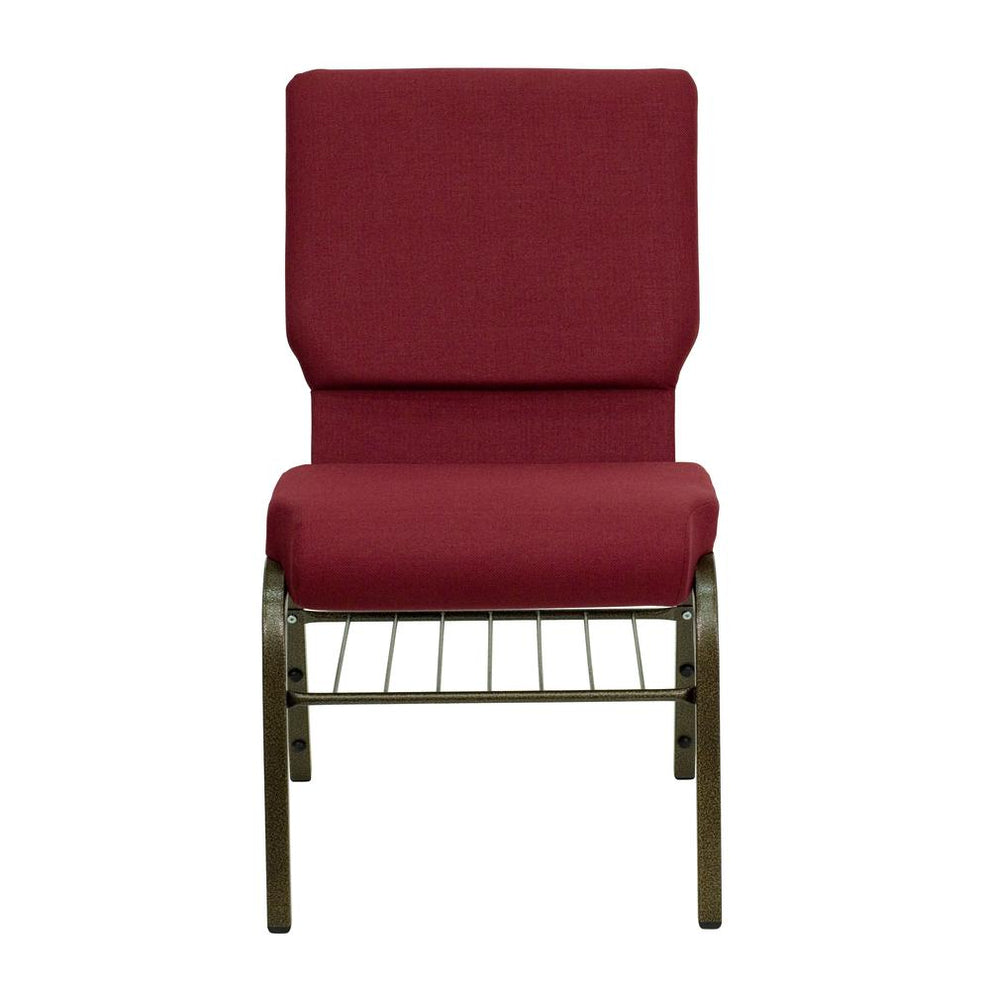 Hercules Series 18.5''W Church Chair In Burgundy Fabric With Book Rack - Gold Vein Frame By Flash Furniture | Side Chairs | Modishstore - 4