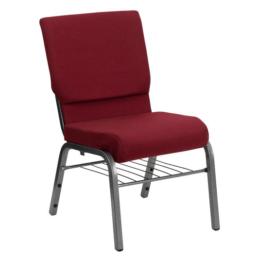 Hercules Series 18.5''W Church Chair In Burgundy Fabric With Book Rack - Silver Vein Frame By Flash Furniture | Side Chairs | Modishstore