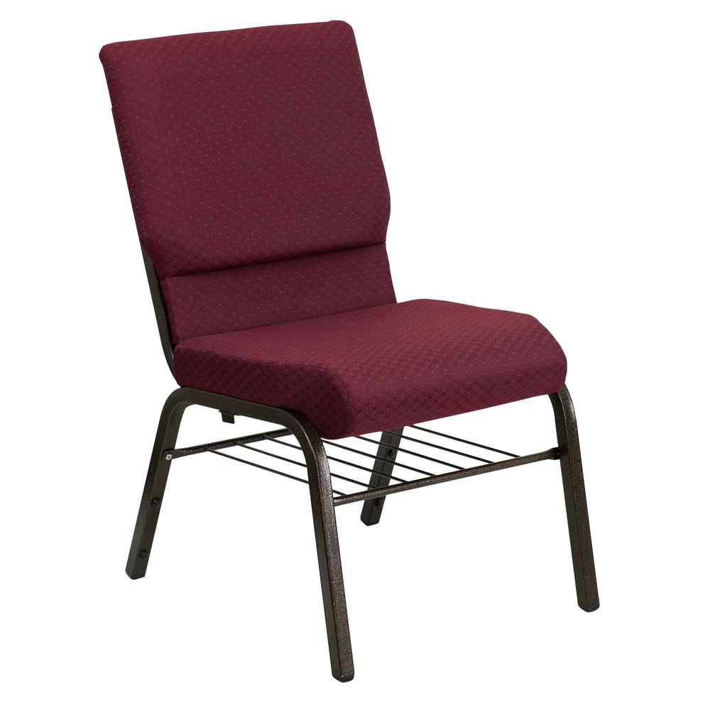 Hercules Series 18.5''W Church Chair In Burgundy Patterned Fabric With Book Rack - Gold Vein Frame By Flash Furniture | Side Chairs | Modishstore - 1