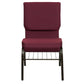 Hercules Series 18.5''W Church Chair In Burgundy Patterned Fabric With Book Rack - Gold Vein Frame By Flash Furniture | Side Chairs | Modishstore - 4
