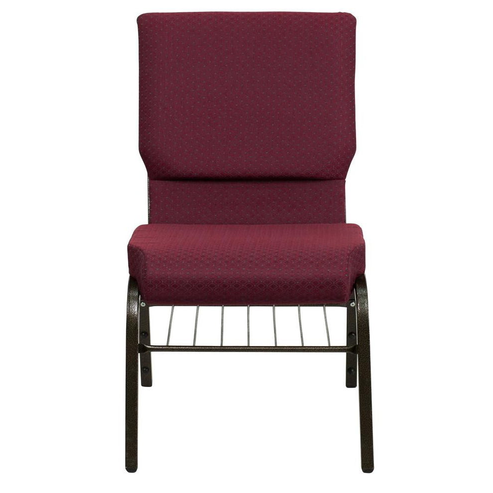 Hercules Series 18.5''W Church Chair In Burgundy Patterned Fabric With Book Rack - Gold Vein Frame By Flash Furniture | Side Chairs | Modishstore - 4