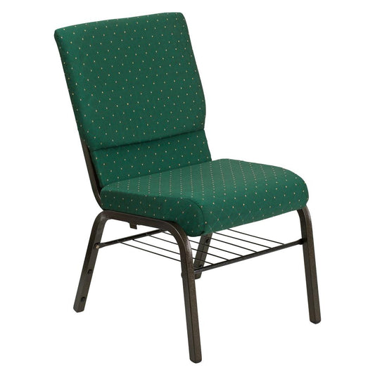 Hercules Series 18.5''W Church Chair In Green Patterned Fabric With Book Rack - Gold Vein Frame By Flash Furniture | Side Chairs | Modishstore - 1
