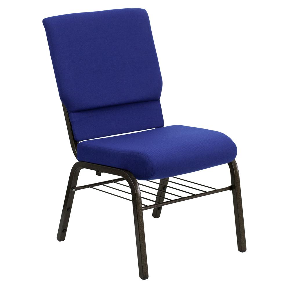 Hercules Series 18.5''W Church Chair In Navy Blue Fabric With Book Rack - Gold Vein Frame By Flash Furniture | Side Chairs | Modishstore - 1