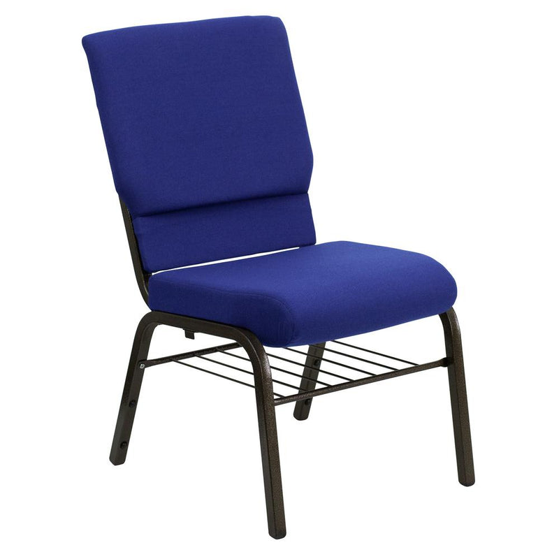 Hercules Series 18.5''W Church Chair In Navy Blue Fabric With Book Rack - Gold Vein Frame By Flash Furniture | Side Chairs | Modishstore - 1