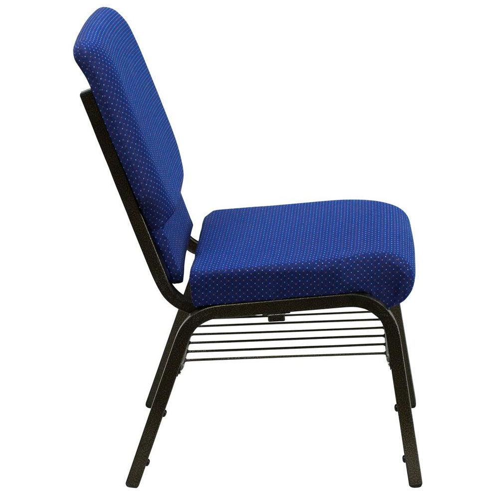Hercules Series 18.5''W Church Chair In Navy Blue Patterned Fabric With Book Rack - Gold Vein Frame By Flash Furniture | Side Chairs | Modishstore - 2