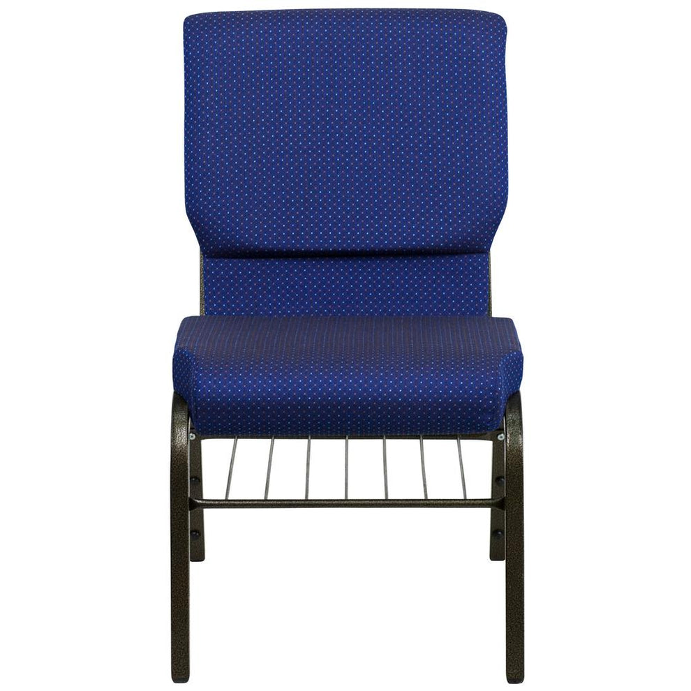 Hercules Series 18.5''W Church Chair In Navy Blue Patterned Fabric With Book Rack - Gold Vein Frame By Flash Furniture | Side Chairs | Modishstore - 4