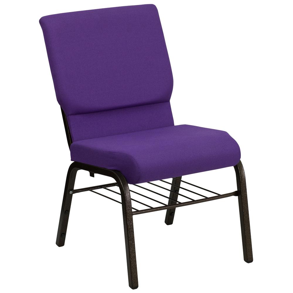 Hercules Series 18.5''W Church Chair In Purple Fabric With Book Rack - Gold Vein Frame By Flash Furniture | Side Chairs | Modishstore - 1