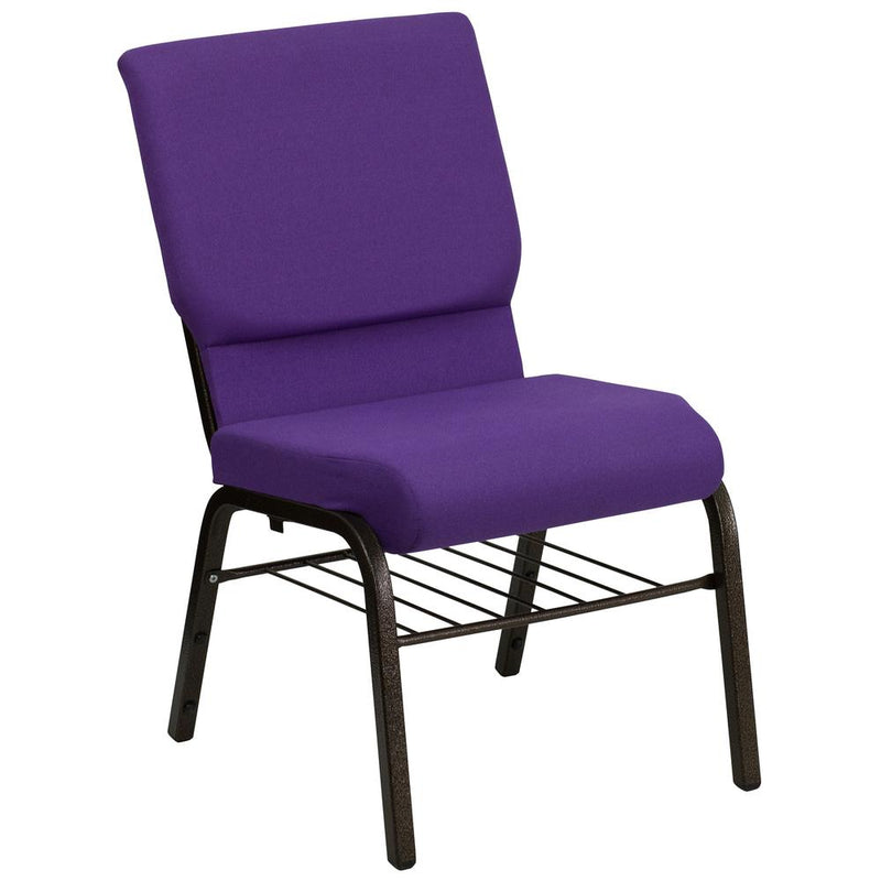 Hercules Series 18.5''W Church Chair In Purple Fabric With Book Rack - Gold Vein Frame By Flash Furniture | Side Chairs | Modishstore