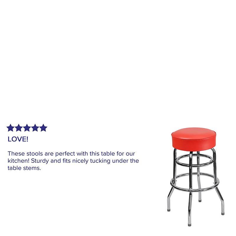 Double Ring Chrome Barstool With Red Seat By Flash Furniture | Bar Stools | Modishstore - 4