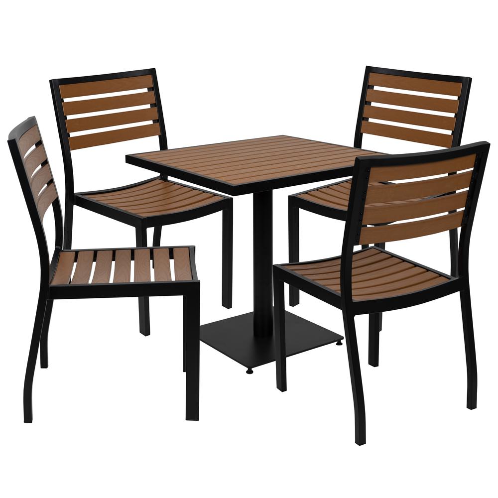 Outdoor Patio Bistro Dining Table Set With 4 Chairs And Faux Teak Poly Slats By Flash Furniture | Outdoor Dining Sets | Modishstore - 2