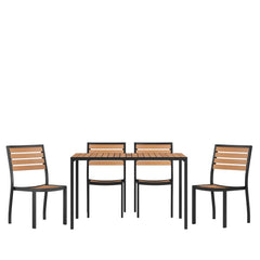 5 Piece Patio Table Set - Synthetic Teak Poly Slats - 30