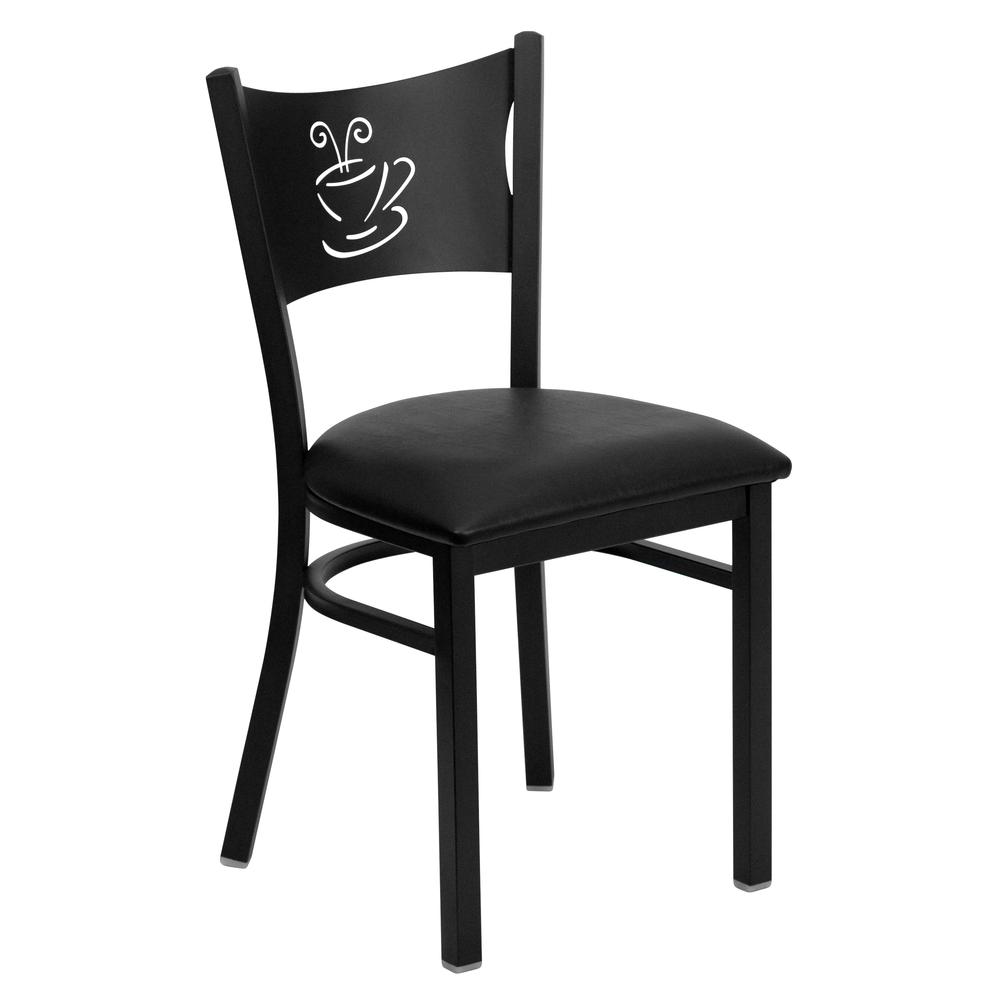 Hercules Series Black Coffee Back Metal Restaurant Chair - Black Vinyl Seat By Flash Furniture | Dining Chairs | Modishstore