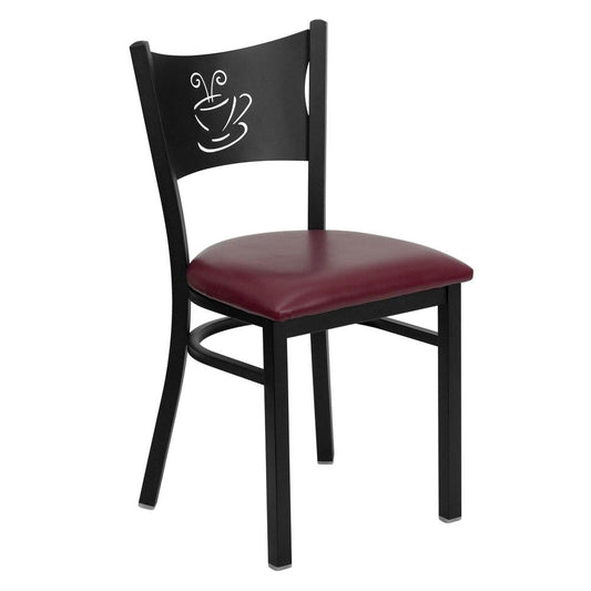 Hercules Series Black Coffee Back Metal Restaurant Chair - Burgundy Vinyl Seat By Flash Furniture | Dining Chairs | Modishstore - 1