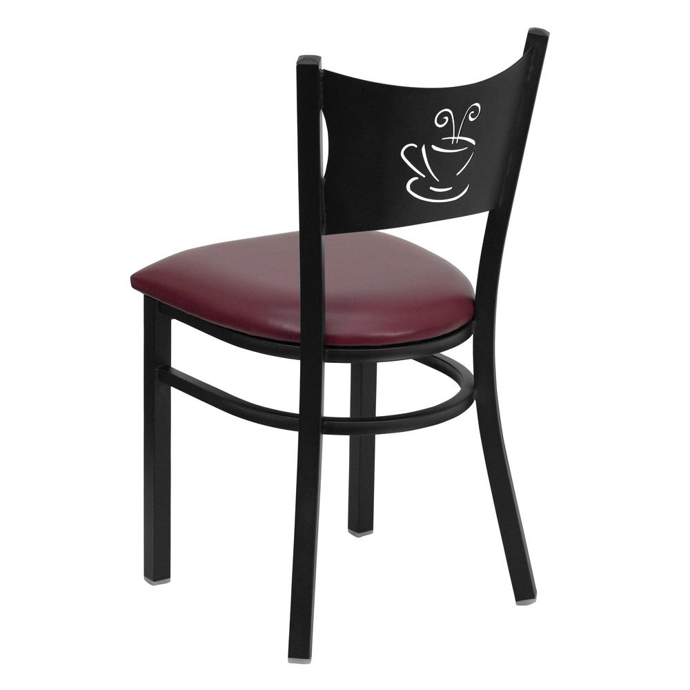 Hercules Series Black Coffee Back Metal Restaurant Chair - Burgundy Vinyl Seat By Flash Furniture | Dining Chairs | Modishstore - 3