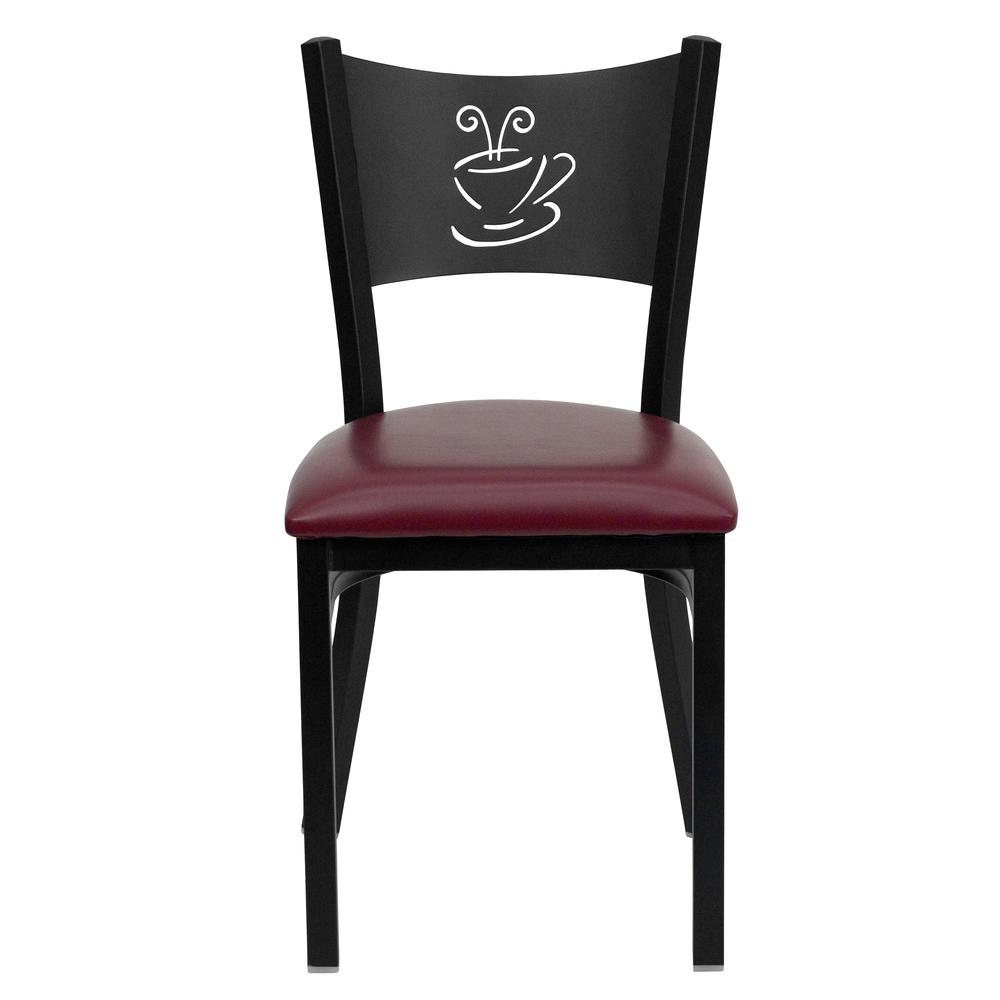 Hercules Series Black Coffee Back Metal Restaurant Chair - Burgundy Vinyl Seat By Flash Furniture | Dining Chairs | Modishstore - 4