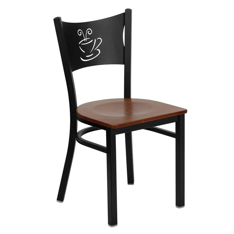 Hercules Series Black Coffee Back Metal Restaurant Chair - Cherry Wood Seat By Flash Furniture | Dining Chairs | Modishstore - 1