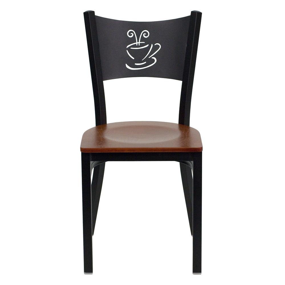 Hercules Series Black Coffee Back Metal Restaurant Chair - Cherry Wood Seat By Flash Furniture | Dining Chairs | Modishstore - 4