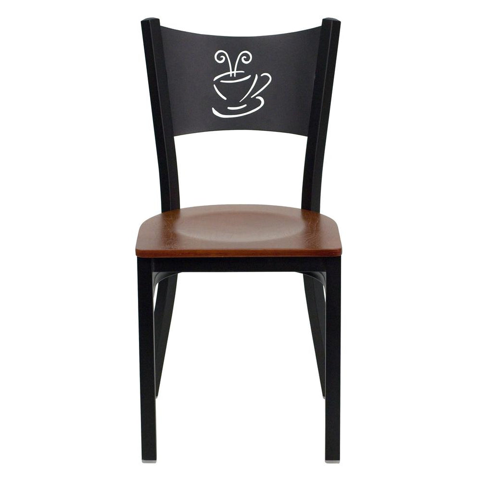 Hercules Series Black Coffee Back Metal Restaurant Chair - Cherry Wood Seat By Flash Furniture | Dining Chairs | Modishstore - 4
