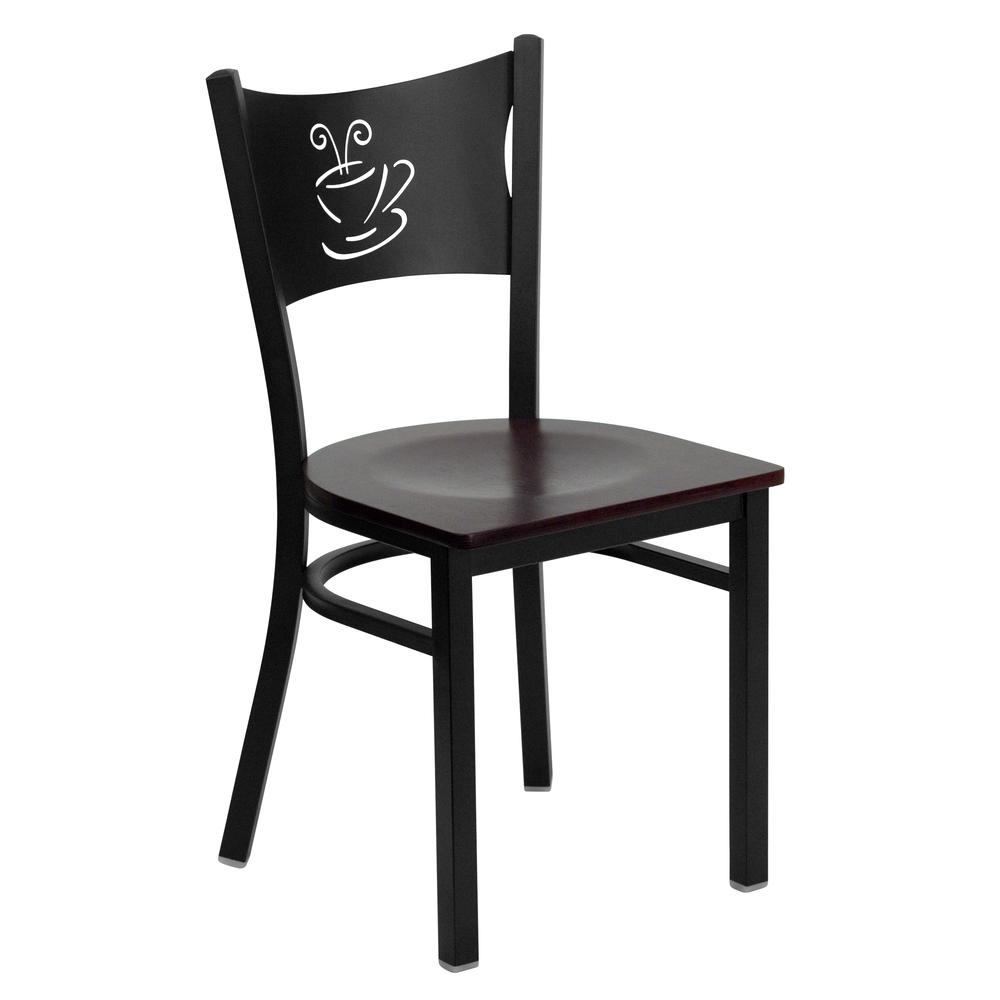 Hercules Series Black Coffee Back Metal Restaurant Chair - Mahogany Wood Seat By Flash Furniture | Dining Chairs | Modishstore - 1