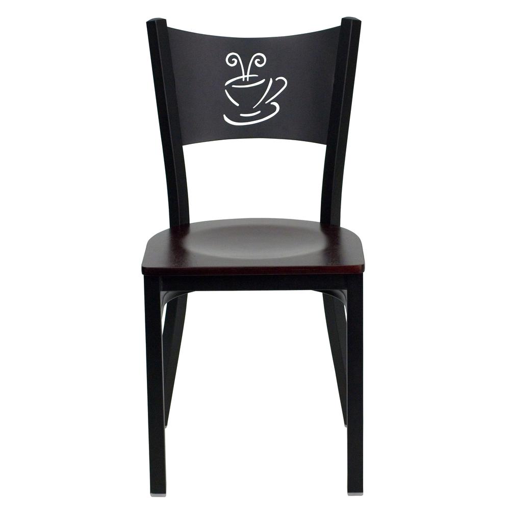 Hercules Series Black Coffee Back Metal Restaurant Chair - Mahogany Wood Seat By Flash Furniture | Dining Chairs | Modishstore - 4
