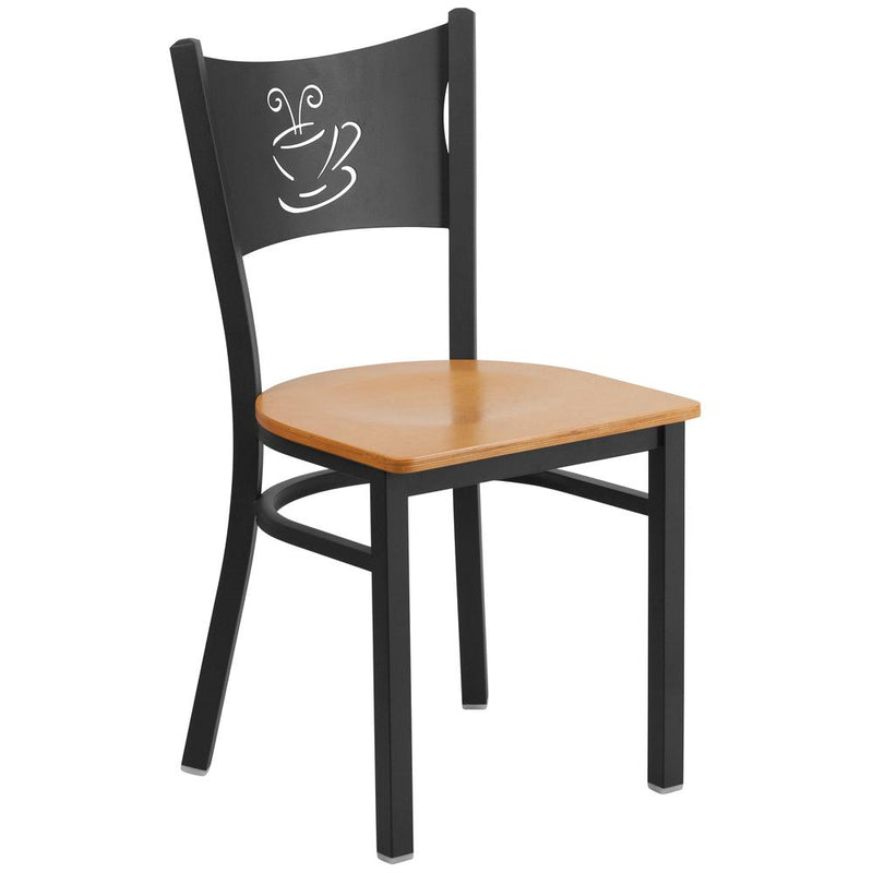 Hercules Series Black Coffee Back Metal Restaurant Chair - Natural Wood Seat By Flash Furniture | Dining Chairs | Modishstore - 1