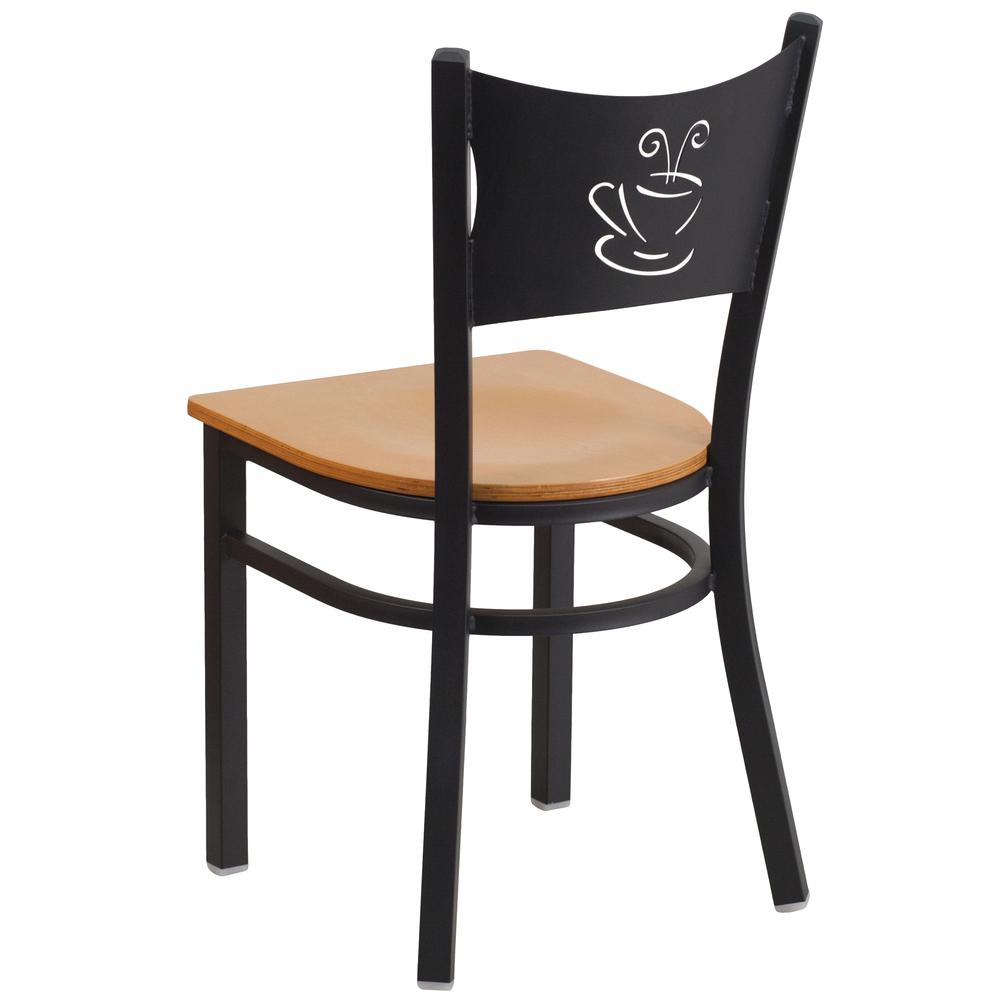 Hercules Series Black Coffee Back Metal Restaurant Chair - Natural Wood Seat By Flash Furniture | Dining Chairs | Modishstore - 3