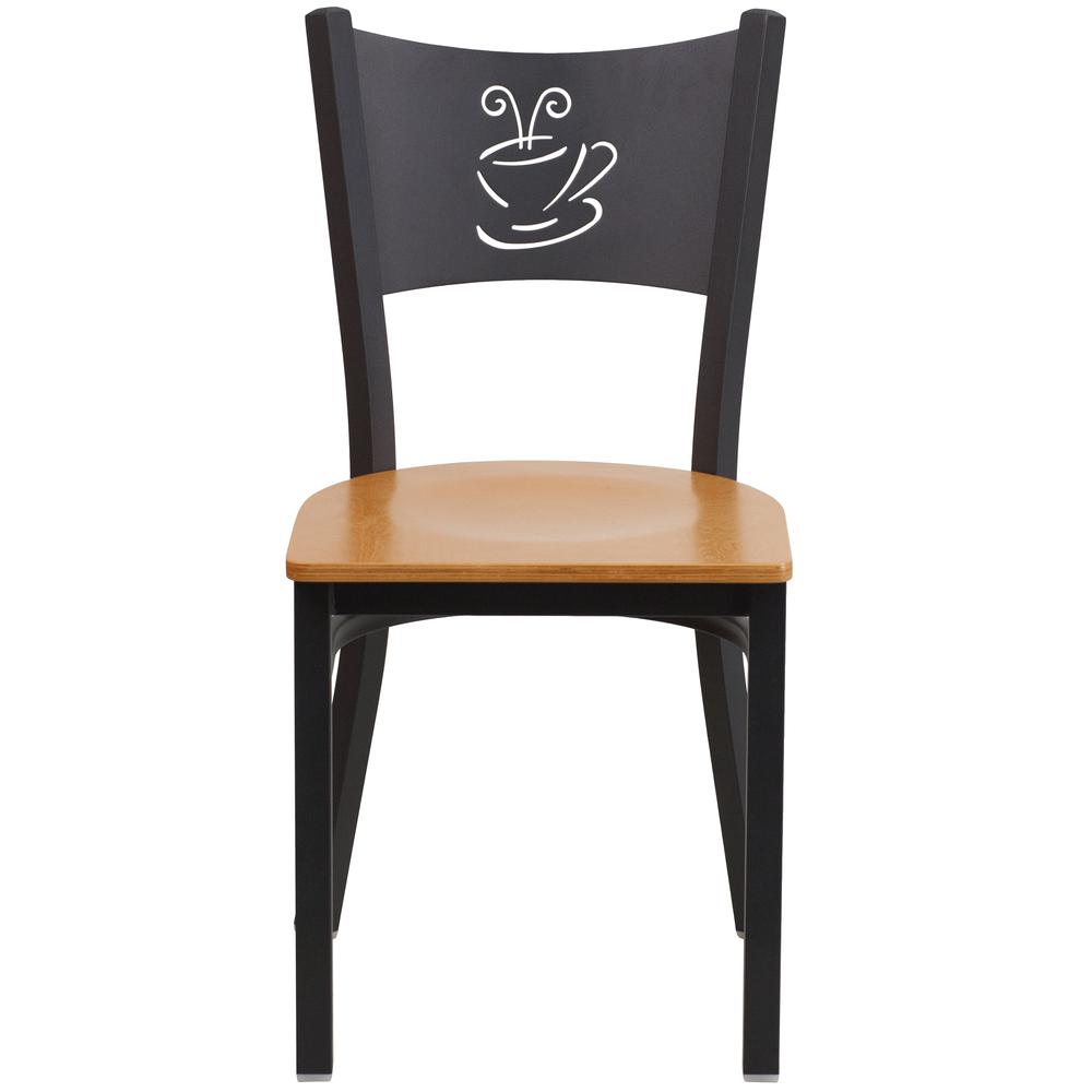 Hercules Series Black Coffee Back Metal Restaurant Chair - Natural Wood Seat By Flash Furniture | Dining Chairs | Modishstore - 4