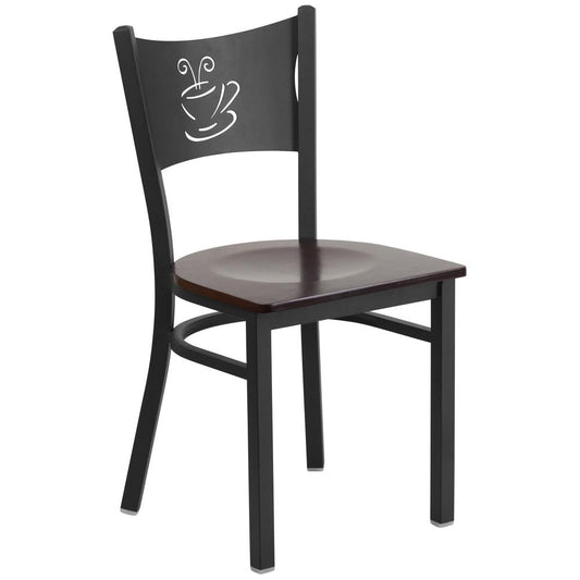 Hercules Series Black Coffee Back Metal Restaurant Chair - Walnut Wood Seat By Flash Furniture | Dining Chairs | Modishstore