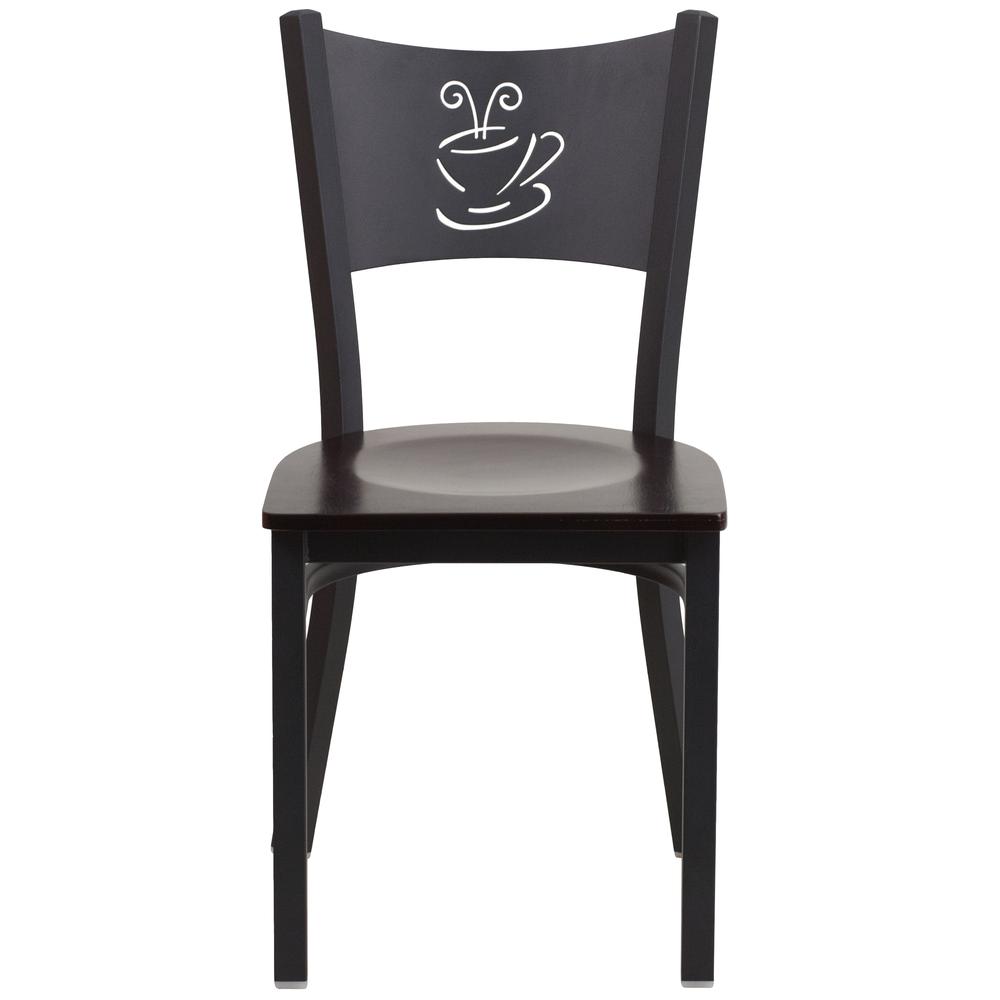 Hercules Series Black Coffee Back Metal Restaurant Chair - Walnut Wood Seat By Flash Furniture | Dining Chairs | Modishstore - 4