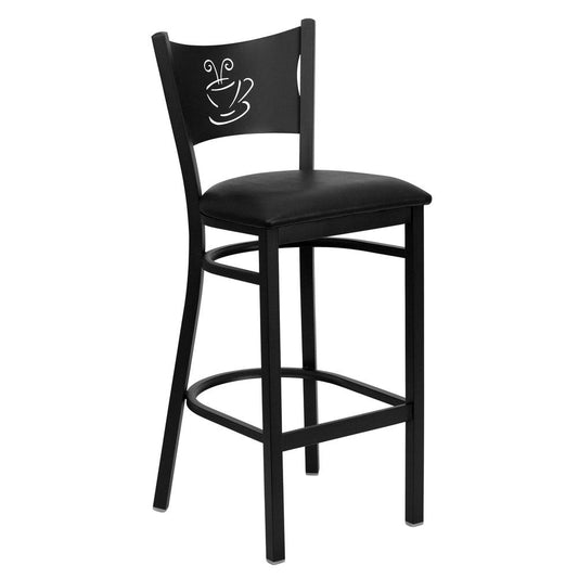 Hercules Series Black Coffee Back Metal Restaurant Barstool - Black Vinyl Seat By Flash Furniture | Bar Stools | Modishstore