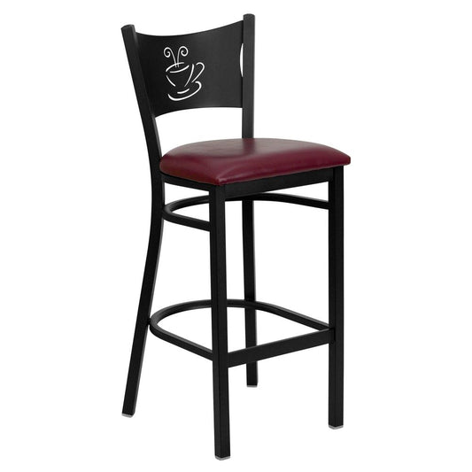 Hercules Series Black Coffee Back Metal Restaurant Barstool - Burgundy Vinyl Seat By Flash Furniture | Bar Stools | Modishstore