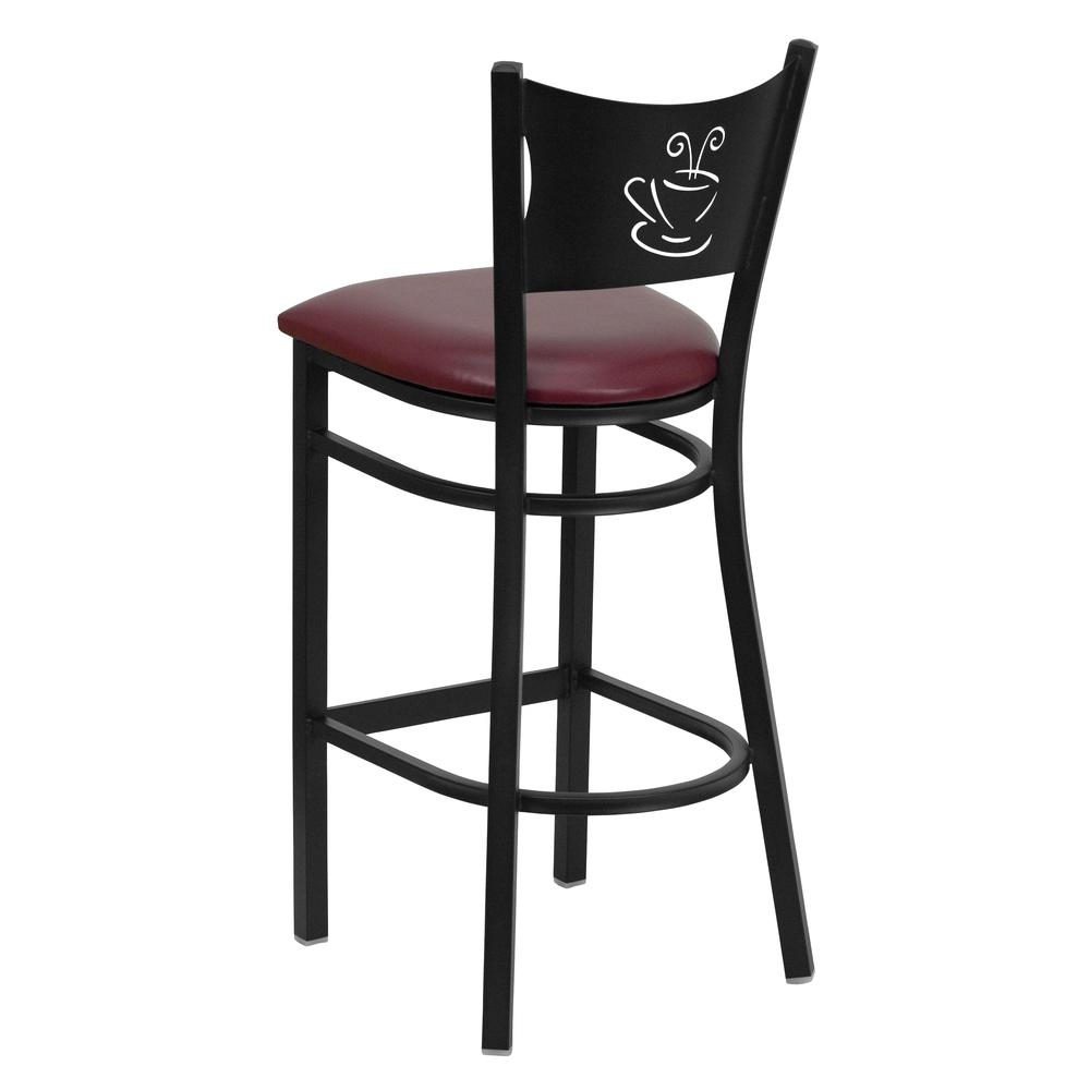 Hercules Series Black Coffee Back Metal Restaurant Barstool - Burgundy Vinyl Seat By Flash Furniture | Bar Stools | Modishstore - 3