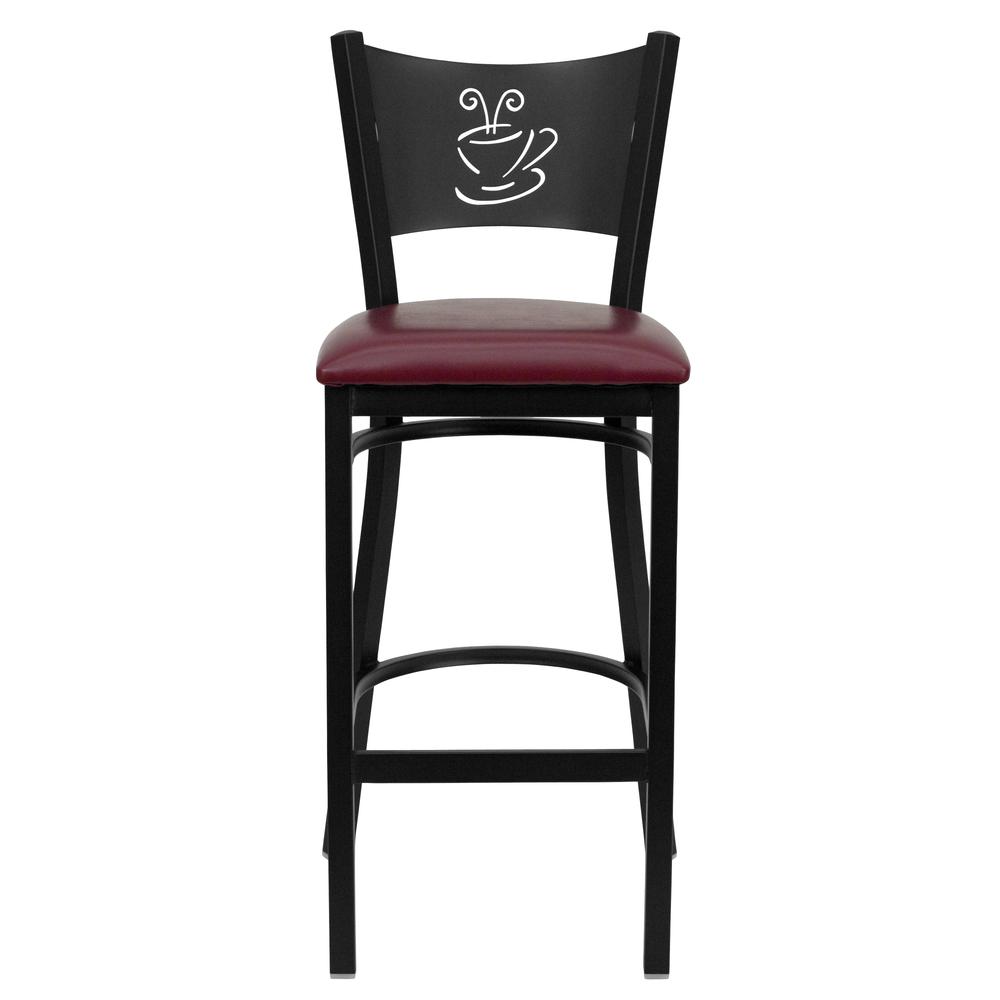 Hercules Series Black Coffee Back Metal Restaurant Barstool - Burgundy Vinyl Seat By Flash Furniture | Bar Stools | Modishstore - 4