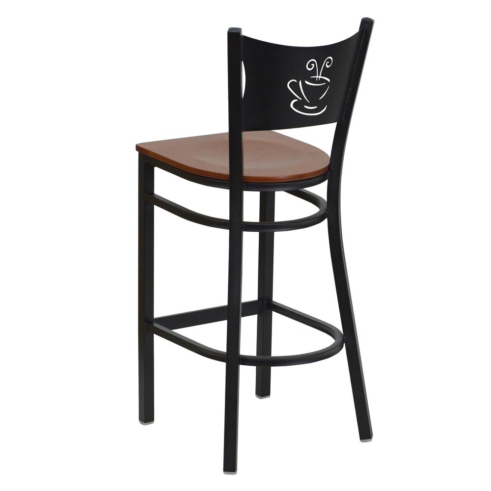 Hercules Series Black Coffee Back Metal Restaurant Barstool - Cherry Wood Seat By Flash Furniture | Bar Stools | Modishstore - 3