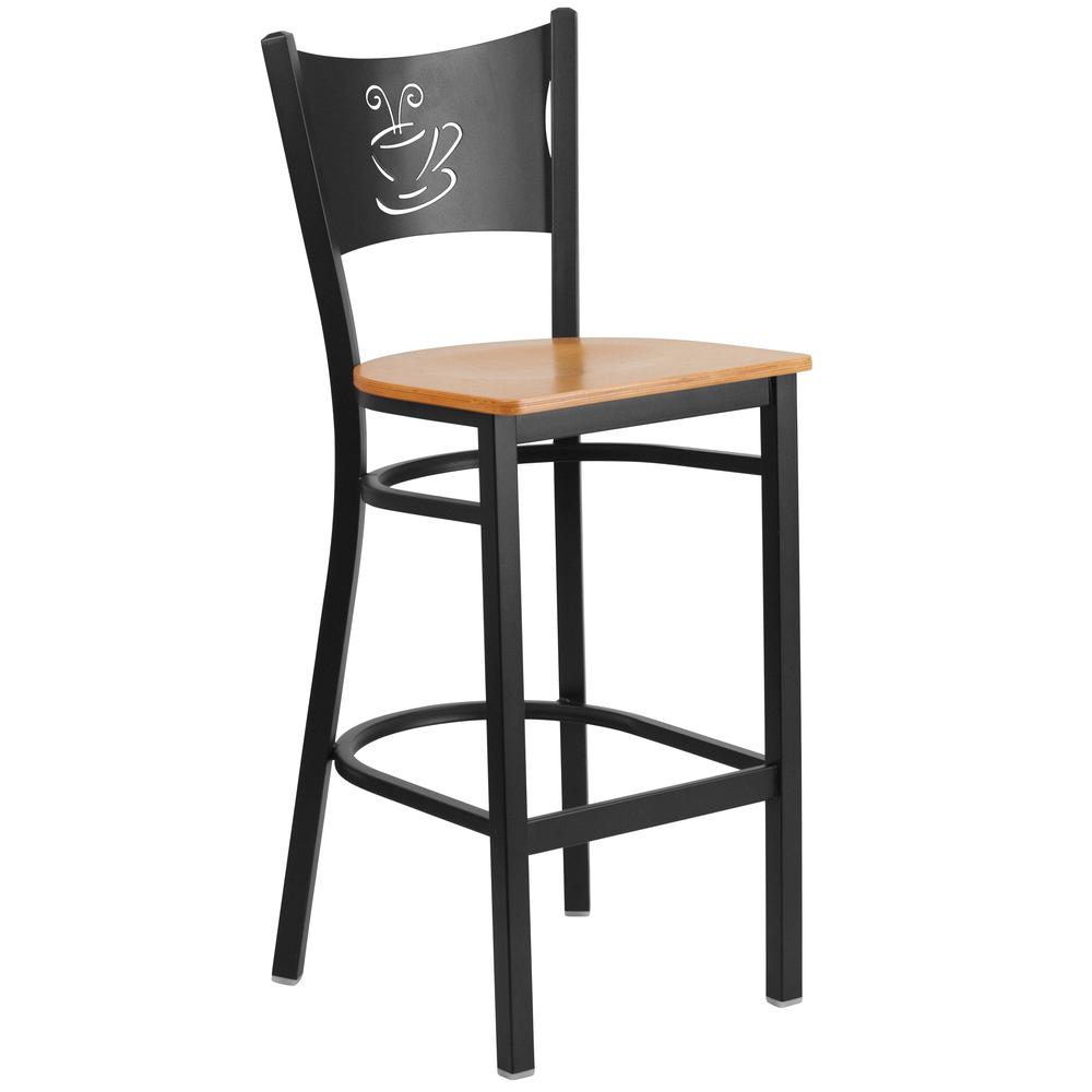 Hercules Series Black Coffee Back Metal Restaurant Barstool - Natural Wood Seat By Flash Furniture | Bar Stools | Modishstore - 1