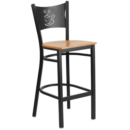 Hercules Series Black Coffee Back Metal Restaurant Barstool - Natural Wood Seat By Flash Furniture | Bar Stools | Modishstore