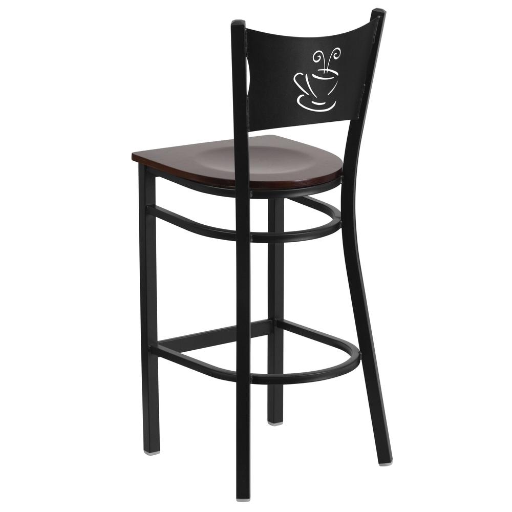 Hercules Series Black Coffee Back Metal Restaurant Barstool - Walnut Wood Seat By Flash Furniture | Bar Stools | Modishstore - 3