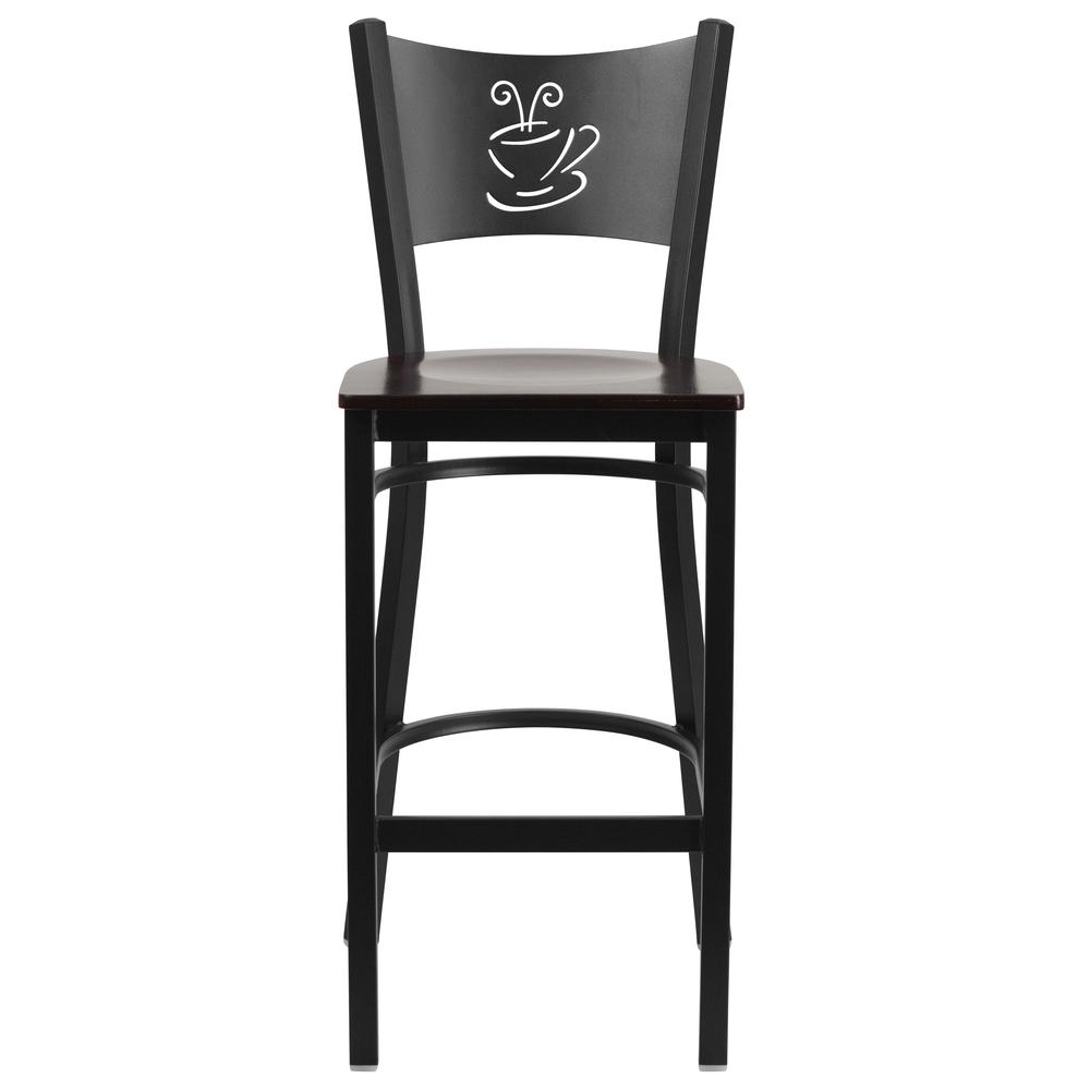 Hercules Series Black Coffee Back Metal Restaurant Barstool - Walnut Wood Seat By Flash Furniture | Bar Stools | Modishstore - 4