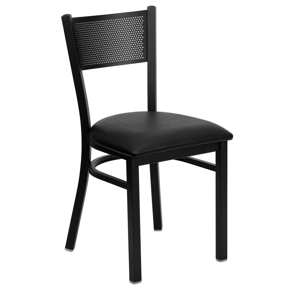 Hercules Series Black Grid Back Metal Restaurant Chair - Black Vinyl Seat By Flash Furniture | Dining Chairs | Modishstore - 1