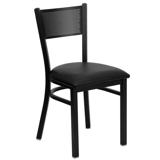 Hercules Series Black Grid Back Metal Restaurant Chair - Black Vinyl Seat By Flash Furniture | Dining Chairs | Modishstore - 1
