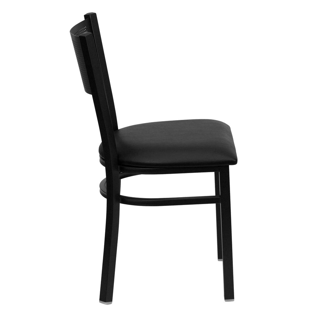 Hercules Series Black Grid Back Metal Restaurant Chair - Black Vinyl Seat By Flash Furniture | Dining Chairs | Modishstore - 2