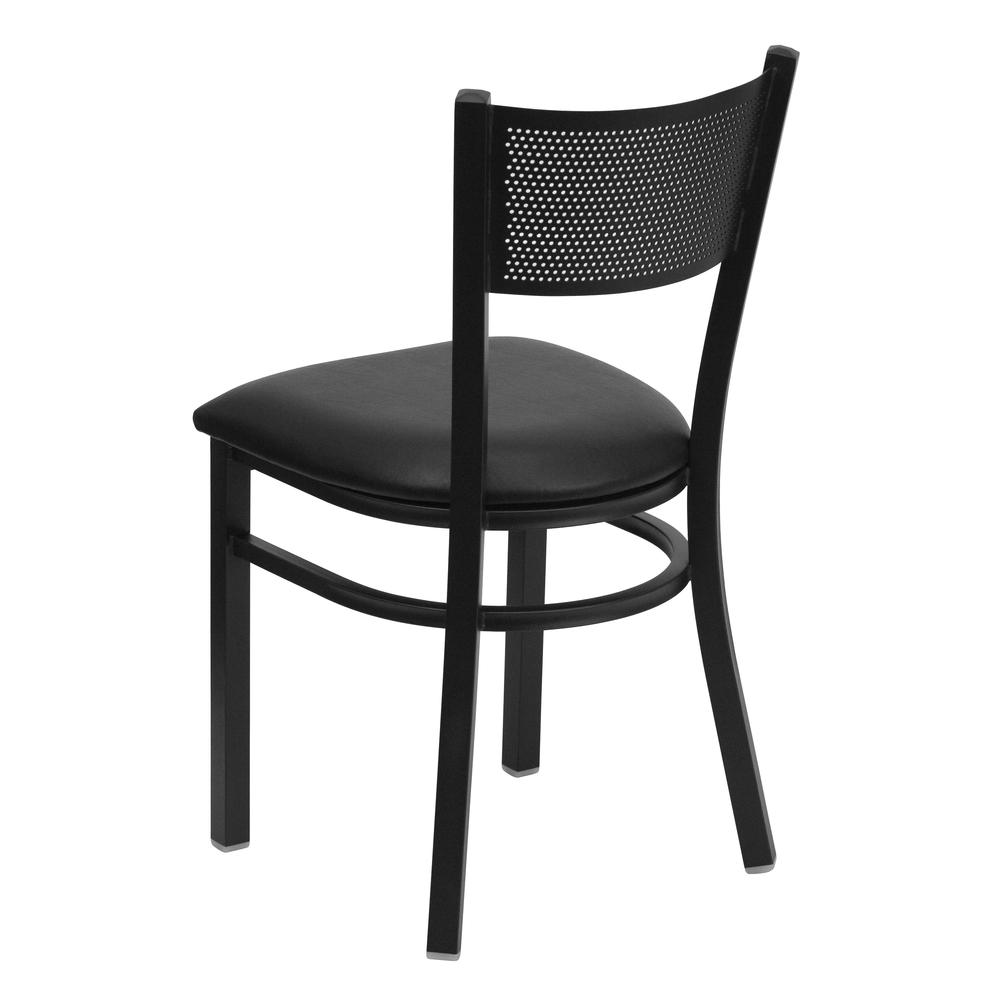 Hercules Series Black Grid Back Metal Restaurant Chair - Black Vinyl Seat By Flash Furniture | Dining Chairs | Modishstore - 3