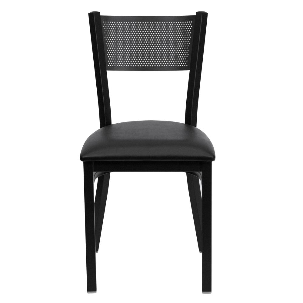 Hercules Series Black Grid Back Metal Restaurant Chair - Black Vinyl Seat By Flash Furniture | Dining Chairs | Modishstore - 4