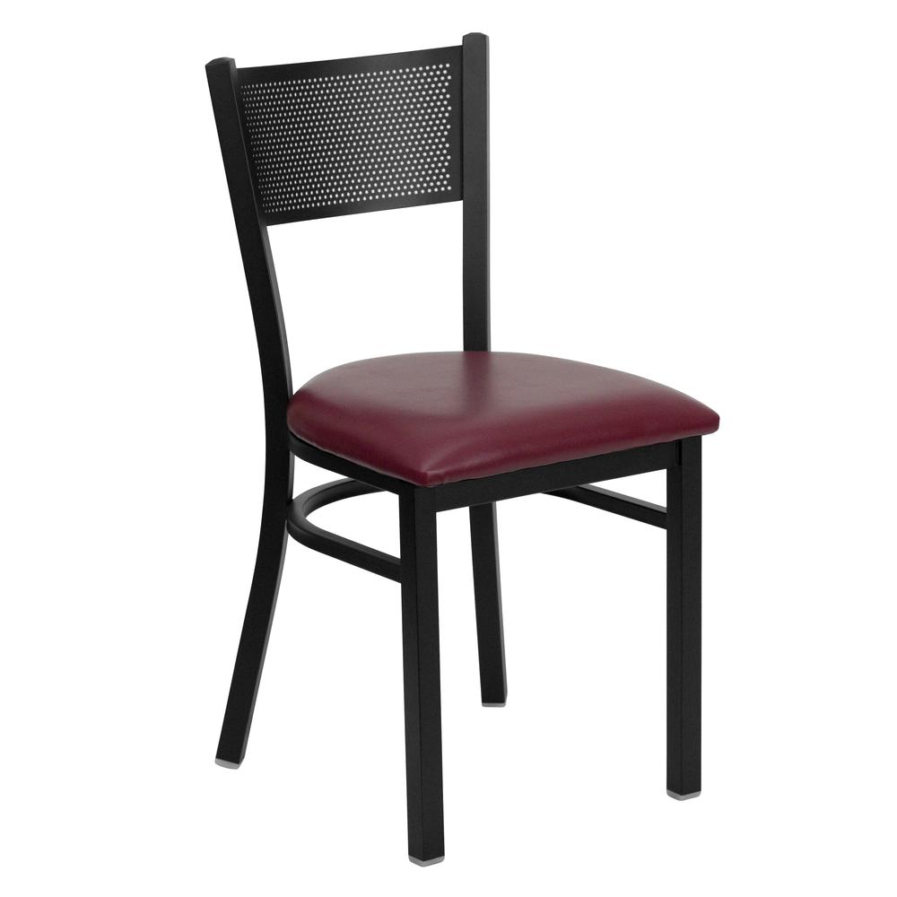 Hercules Series Black Grid Back Metal Restaurant Chair - Burgundy Vinyl Seat By Flash Furniture | Dining Chairs | Modishstore