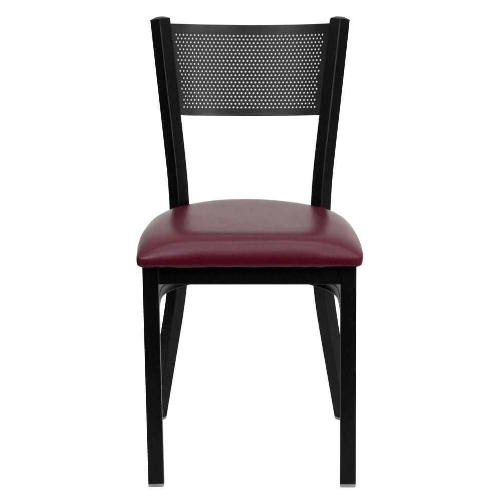 Hercules Series Black Grid Back Metal Restaurant Chair - Burgundy Vinyl Seat By Flash Furniture | Dining Chairs | Modishstore - 4