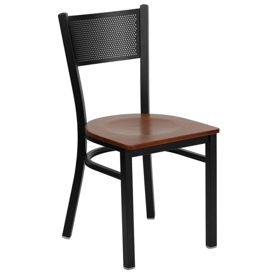 Hercules Series Black Grid Back Metal Restaurant Chair - Cherry Wood Seat By Flash Furniture | Dining Chairs | Modishstore