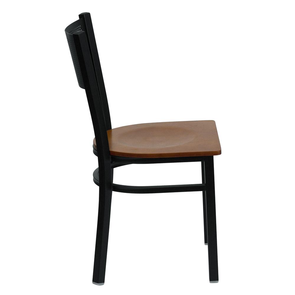 Hercules Series Black Grid Back Metal Restaurant Chair - Cherry Wood Seat By Flash Furniture | Dining Chairs | Modishstore - 2